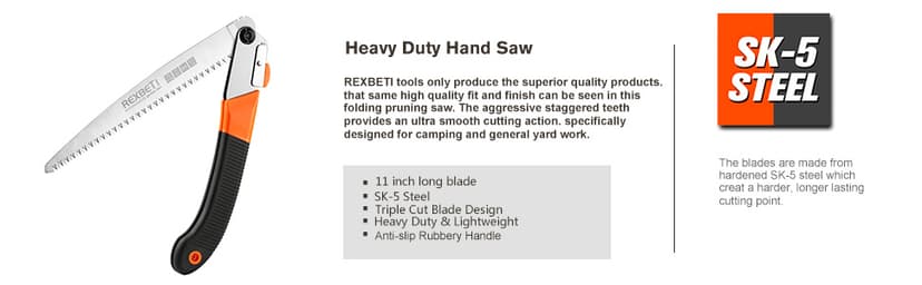 REXBETI Folding Saw, Heavy Duty 11 Inch Extra Long Blade Hand Saw for Wood Camping, Dry Wood Pruning Saw With Hard Teeth, Quality SK-5 Steel