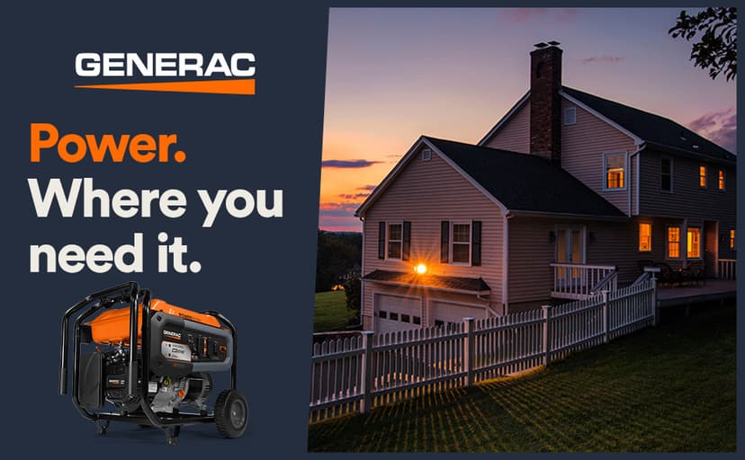 Generac 7,500-Watt Dual-Fuel Compatible Portable Generator - Gas and Propane - COsense Technology with Electric Start - PowerRush Advanced Technology - Reliable Power Solution - Home Use, Orange/Black