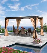 PURPLE LEAF 10' x 14' Hardtop Gazebo with Curtains and Netting for Hot Tub Heavy Duty Deck Beach Pool Backyard Outdoor Canopy Tent Sun Shade Metal Roof Patio Permanent Pavilion