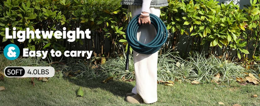 Garden Hose 50ft, Non-Expanding Water Hose Ultra Lightweight, Kink-Free, Sturdy, Flexible, Abrasion Resistant Hose for Yard, Lawn, Outdoor, Marine and Camper
