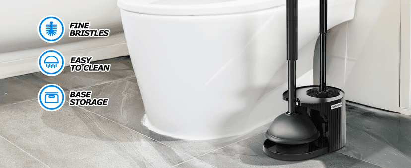 2Pack 2 in 1 Toilet Brush and Plunger Set, Extended Handle Plunger,Toilet Bowl Brush Plunger Set,Clean Gloves,Cleaning Tools,Cleaning Brush,Cleaning Supplies,Toilet Brush Plunger Combo,Black