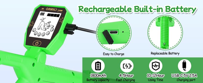 OMMO Metal Detector, Rechargeable Built-in Battery Kids Metal Detector with Funny LCD Display, Adjustable Metal Detectors for Kids with Waterproof Search Coil USB Cable for Detecting Treasure