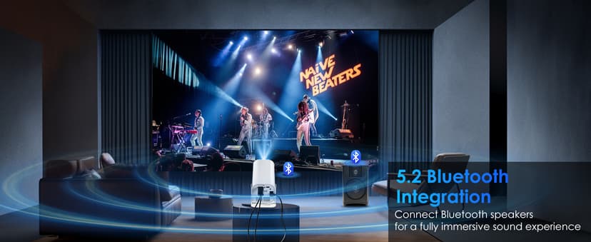 Mini Projector | 4K Support 200" Giant Screen | 500 ANSI Lumens, Bluetooth 5.2 | Portable Outdoor Movie Projector Compatible with TV Stick/Phone/HDMI/PC | Built-in HiFi Speaker