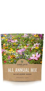 Wildflower Seeds Annual Quick Blooming Mix - Large 1 Ounce Packet Over 7,500 Open Pollinated Seeds