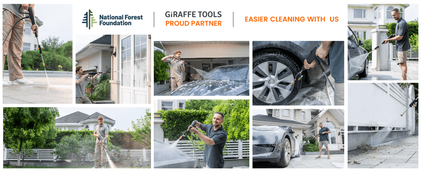 Giraffe Tools Grandfalls Pressure Washer G20 Pro, 2500 PSI 2.2 GPM, Wall Mounted Power Washer with 65FT Hose Reel, Ultra-Soft Pressure Hoses, 4 Nozzles for Floor/Cars/Fences/Patios, Dark Silver