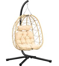 YITAHOME Hanging Egg Swing Chair with Stand Egg Chair Wicker Indoor Outdoor Hammock Egg Chair with Cushions 330lbs for Patio, Bedroom, Garden and Balcony, Dark Gray(Stand Included)