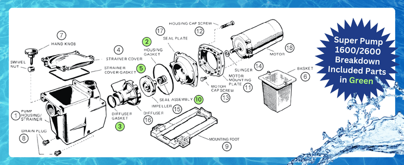 KitKing - SPX1600TRA Super Pump Seal Replacement for Hayward Go Kit 3. Fits SP1600, SP2600 in Regular, X, VSP Models. SPX1600TRA SP1600Z2 PS-201 SPX1600R SPX1600S SPX1600T Pool