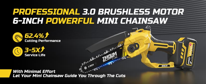 Mini Chainsaw Cordless 6 Inch, 32FT/S Fast Powerful Cutting, Brushless Electric Handheld Chain Saw with 3.0Ah Battery Powered, Auto Oiler, Lightweight, Sharp for Tree Trimming Pruning(Upgrade Version)