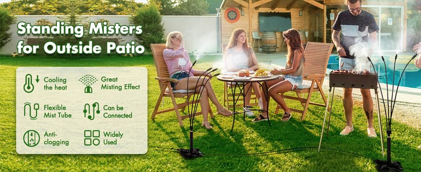 Rafow Standing Misters for Outside Patio Portable Misting System for Cooling Outdoor 26.5 Ft Stand Mist Line Water Sprinklers Patio Mister for Garden Backyard BBQ Party Pool Beach