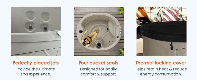 LifeSmart 4-Person Hot Tub, Outdoor Spa with Cover and LED Lights, Circular, Beige - Above-Ground Spa Machine with Accessories for Home and Personal Relaxation