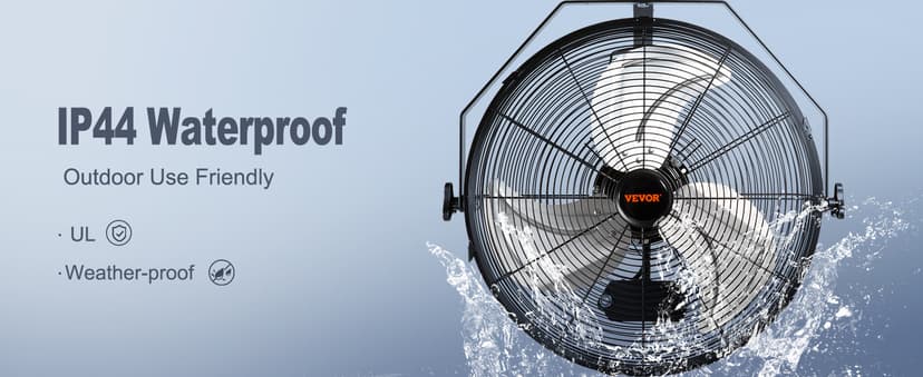 VEVOR 18 Inch Wall Mount Fan, 3-Speed IP44 Waterproof Industrial Fan, Max. 4150 CFM for Outdoor, Commercial, Residential, Greenhouse, Workshop, ETL Listed, 2-Pack