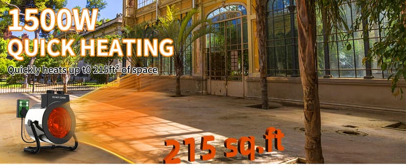 Buyplus Outdoor Heaters for Patio, 1500W Portable Space Heater with 3S Fast Heating, Overheat Protection, Electric Space Heater for Outdoor Indoor Use, Garage, Office, Bedroom, Greenhouse, Patio