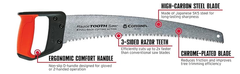 Corona Tools 18-Inch RazorTOOTH Pruning Saw | Heavy-Duty Hand Saw with Curved Blade | D-Handle Design for Gloved or 2-Handed Operation | Cuts Branches Up to 10" in Diameter | RS 7510D