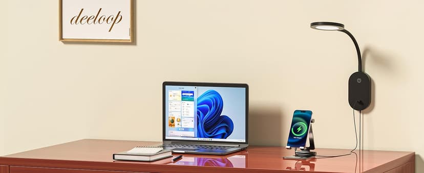 deeloop LED Wall Mounted Reading Light for Bed, Book Light for Wall Bedside Lamp with USB Output, 4 Hour Auto-Off Timer Lights,Eye-Caring Reading Lamp with 5 Dimmable 360° Gooseneck Headboard Light