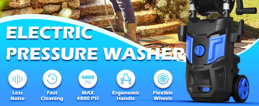 Electric Pressure Washer,4800PSI Max 3.0 GPM 20FT Hose,35FT Power Cord 4 Different Tips Foam Cannon Power Washer