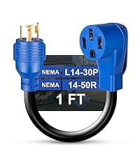 4-Prong 30 Amp Generator Splitter Y Adapter NEMA L14-30P to 2X L14-30R, 10 AWG SJTW Locking Power Cord, 125/250V 7500W for Manual Transfer Switch, Portable Generators & Emergency Power, 3ft