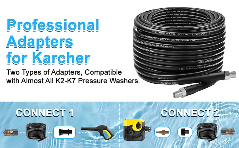 Sewer Jetter Kit for Pressure Washer, 50 FT 5800 PSI Drain Cleaner Hose with Universal M22-14mm and 1/4" Connector, 2 Sewer Jetting Nozzles, High Pressure Washer Hose for Karcher Bosch