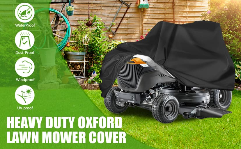 Outdoors Lawn Mower Cover Waterproof Heavy Duty 210D Polyester Oxford UV Protection Lawn Tractor Cover Fits Decks Up to 54" with Drawstring and Storage Bag
