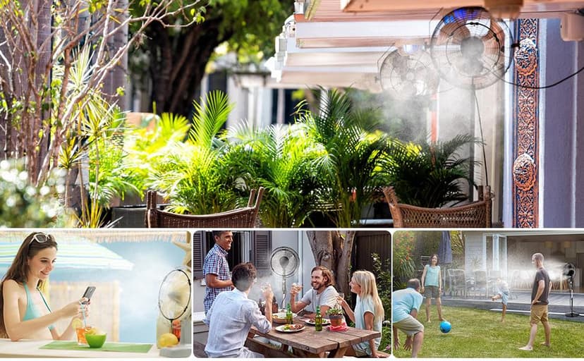 SUNHE YHK Fan Misting Kit, Outdoor Misters Cooling System with 19.36FT Hose + 5 Brass Nozzles + Brass Adapter(3/4") for Cooling Patio Garden Greenhouse Breeze, Connect to Any Outdoor Fan