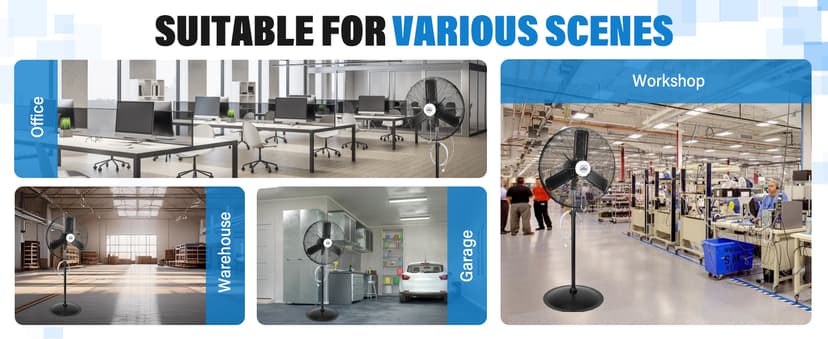 iLiving 30" Pedestal Outdoor Oscillating Fan with Misting kit - Shop, Greenhouse, Patio - 120V 1.8A 8400 CFM