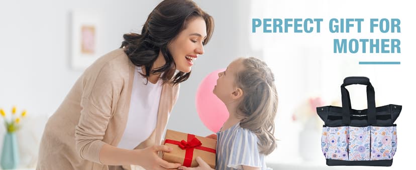 WORKPRO Garden Tool Bag, 9 Pockets Gardening Bag, Heavy Duty Oxford Garden Tote Caddy (Tools NOT Included), 12" x 12" x 6" (Floral White)