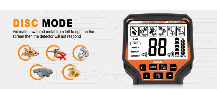 OMMO Metal Detector for Adults & Kids, 10" IP68 Waterproof Gold Detector with 6 Modes, Adjustable Stem & Headphones - 1800mAh USB C Rechargeable for Beach, Parks & Underwater Treasure Hunting