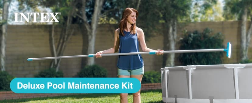 Intex Deluxe Automatic Surface Skimmer Bundled with Maintenance Kit w/ Vacuum & Pole, Swimming Pool Cleaning Tools for Above Ground and InGround Pools