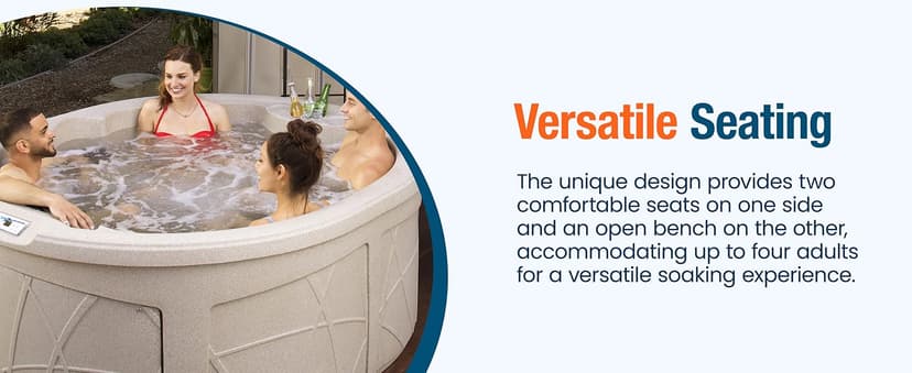 LifeSmart 4-Person Hot Tub, Outdoor Spa with Cover and LED Lights, Circular, Beige - Above-Ground Spa Machine with Accessories for Home and Personal Relaxation