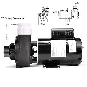 XtremepowerUS 3.0HP High Flow 230 Volt Spa Pump Side Discharge Pump 2" Intake Circulating Hot Tub 2-Speed, Fitting Set Included