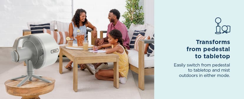 Shark FlexBreeze Pro Mist Fan — Indoor & Outdoor, Integrated Misting, Pedestal to Tabletop, Corded or Cordless, Up to 24-Hr Battery, Oscillating, White, FA302WH (2025 Release)