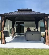 PURPLE LEAF 10' x 14' Hardtop Gazebo with Curtains and Netting for Hot Tub Heavy Duty Deck Beach Pool Backyard Outdoor Canopy Tent Sun Shade Metal Roof Patio Permanent Pavilion