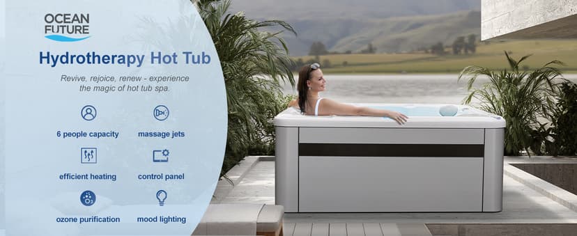 OCEAN FUTURE Outdoor Hot Tub, Massage Spa with 35 Jets, 240V Outdoor Spa with LED Lights, Control Panel and Ergonomic Seat Fits 6 People, Acrylic Hot Tub Spas 85" x 85"