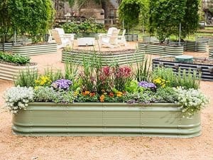 Vego garden Raised Garden Bed Kits, 17" Tall 9 in 1 8ft X 2ft Metal Raised Planter Bed for Vegetables Flowers Ground Planter Box-British Green