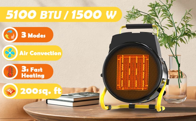 Outdoor Heaters for Patio, 1500W Portable Garage Heater with Overheat Protection & 3S Fast Heating, Non-Slip Cushion, Electric Space Heater for Patio, Garage, Greenhouse, Bedroom, Black