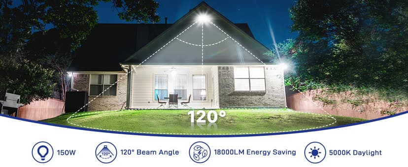 HYPERLITE LED Flood Light 150W 2 Pack 18000LM 5000K Daylight IP65 Waterproof Outdoor Floodlights UL Certified for Court,Garden,Warehouse