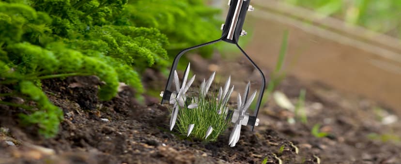 Rotary Garden Tool, Adjustable Hand Tiller, Long Handle Cultivator for Aerating, Weeding, Planting and Mixing Soil or Reseeding Grass