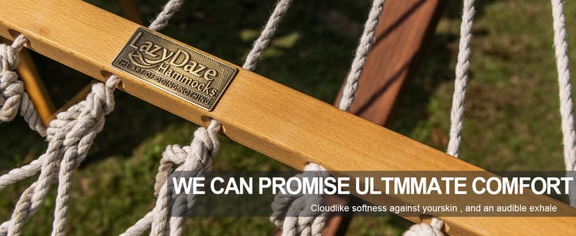 Lazy Daze Hammocks 12FT Double Rope Hammocks, 2 Person Hand Woven Cotton Hammock with Spreader Bar for Outdoor, Indoor, Patio, Poolside, FIT 13-15 Foot Stand, Max 450 Lbs, Natural, 141 x 57 inches