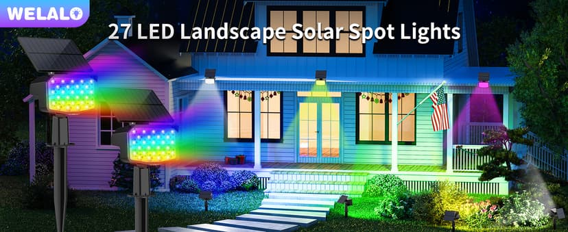 WELALO Solar Color Changing Spot Lights Outdoor, Waterproof Solar Christmas Lights with 9 Modes, Multicolor RGB Landscape Spotlights for Garden Yard Driveway Lawn Patio Pathway Decorations, 6 Pack