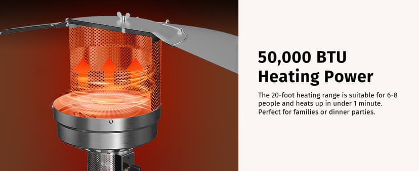 EAST OAK Anti-rust 50,000 BTU Patio Heater for Outdoor Use With Double-Layer Stainless Steel Burner, Round Table Design and Wheels, Outdoor Patio Heater for Home and Commercial, Stainless Steel