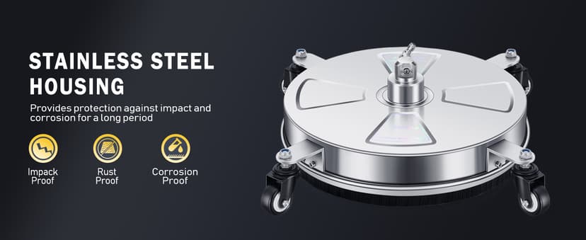 15" Pressure Washer Surface Cleaner with 4 Wheels - Stainless Steel Surface Cleaner for Pressure Washer Attachment for Concrete, Patio, Sidewalk, Deck, Driveways and Daily Washing - PWS 15