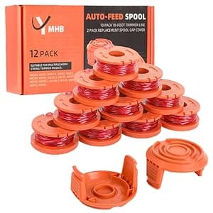 YMHB Trimmer Spool Line for Worx,12 Pack WA0010 Edger Spools Replacement for Worx, Trimmer Line Refills 0.065 inch for Worx, Suitable for Worx String Trimmers(10 Grass Trimmer Line, 2 Trimmer Cap)