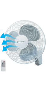 Comfort Zone 16" Quiet 3-Speed Wall Mount Fan with Remote Control, Timer and Adjustable Tilt, Ideal for Home, Bedroom, Gym & Office, CZ16WR