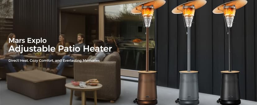 50,000 BTU Patio Heater for Outdoor Use With Adjustable Heat Focusing Top, Propane Patio Heater with Wheels, Stainless Steel Burner for Porch Garden Commercial Residential, Dark Brown