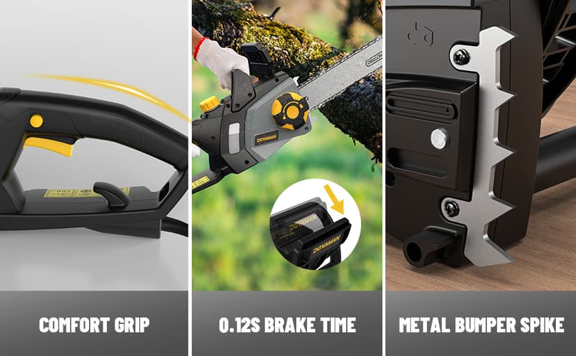 DCS08A Electric Chainsaw, One-Step Tool-Free Tensioning, Oregon Bar & Chain, Low Kickback, Mechanical Brake, Automatic Chain Lubrication, 18-Inch 15-Amp Electric Chainsaw corded with 2 Chains