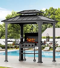 Modern Shade 10'x10' Hardtop Gazebo with Galvanized Steel Roof & 4 LED Lights - Permanent Metal Gazebo Outdoor Pavilion for Backyard, Deck, Garden - All-Weather Patio Cover