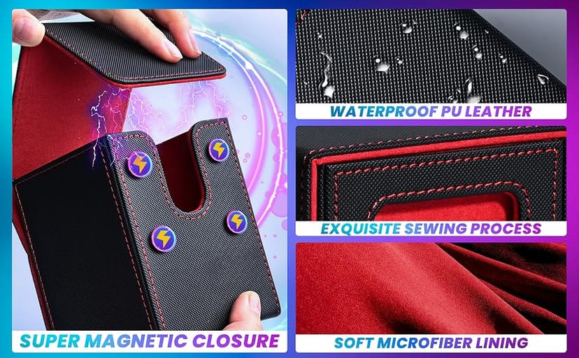 Card Deck Box with MTG Commander Display, Deck Case Holds 100+ Double-Sleeved Cards, Storage Box Fits TCG/PTCG/Sports Card with 2 Dividers, 1 Toploader (Red, White)