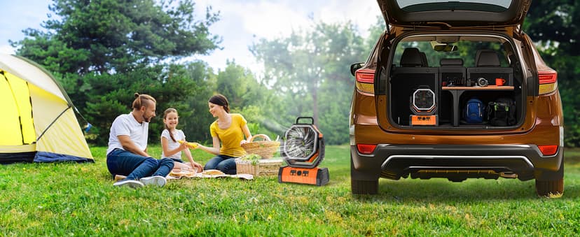 Camping Fan Rechargeable, 20000mAh Large Battery Powered Fan, 4Speed Rechargeable Fan Portable with Remote, Battery Operated Fans with LED Light and Hanging Hook, Cordless Fans for Tent Picnic Outdoor