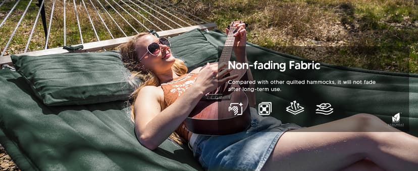 SUNCREAT Double Hammock for 2 Person, Extra Large Outdoor Portable Hammock with Hardwood Spreader Bar, Soft Pillow, 475 lbs Capacity, Gray Green
