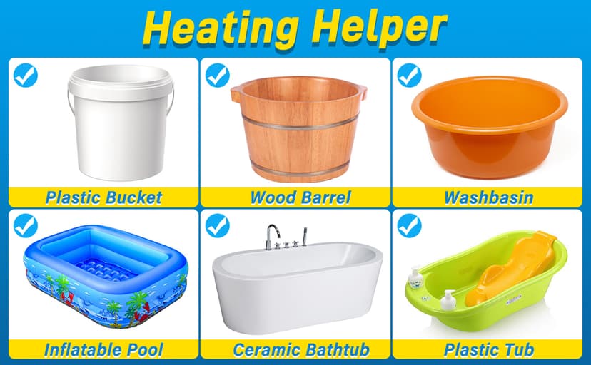 2000W Immersion Water Heater, Portable Water Heater Electric with Real-Time LCD Thermometer Control, with 304 SS Guard Fast Heats up 5 gallons Water in Minutes for Bucket, Basin, Bathtub, Small Pool