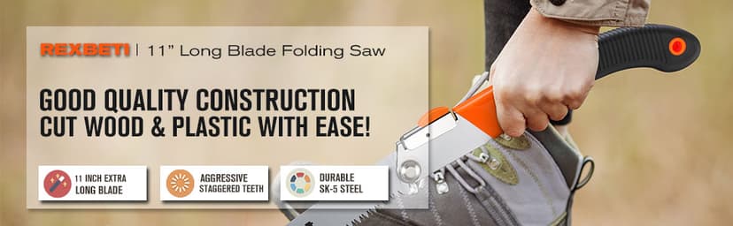 REXBETI Folding Saw, Heavy Duty 11 Inch Extra Long Blade Hand Saw for Wood Camping, Dry Wood Pruning Saw With Hard Teeth, Quality SK-5 Steel